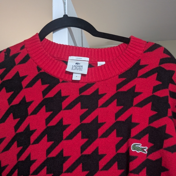 Lacoste Men's Sweater in Red and Black Houndstooth - Picture 3 of 4